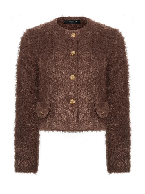 Кардиган пушистый укороченный коричневый