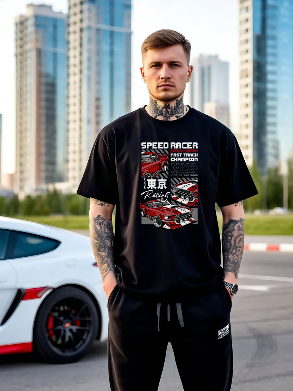 Футболка мужская y2k с принтом машиной