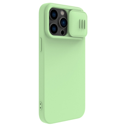 Чехол с шелковистым покрытием от Nillkin для iPhone 14 Pro, серия CamShield Silky Silicone Case с защитной шторкой для камеры, цвет мятно-зеленый Mint Green