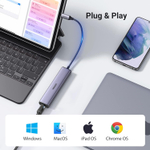 Конвертер USB 3.1 Type C на LAN RJ-45,1000Mbps + USB 3.0 HUB 3 port, 0.2m UGREEN 60600
