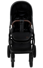 Детская коляска Roan Esso Кожа 3 в 1 с автокреслом Tutis Elo Lux EduSky Black ESSK/210/1 Black /Black/руч.Тем.коричневый