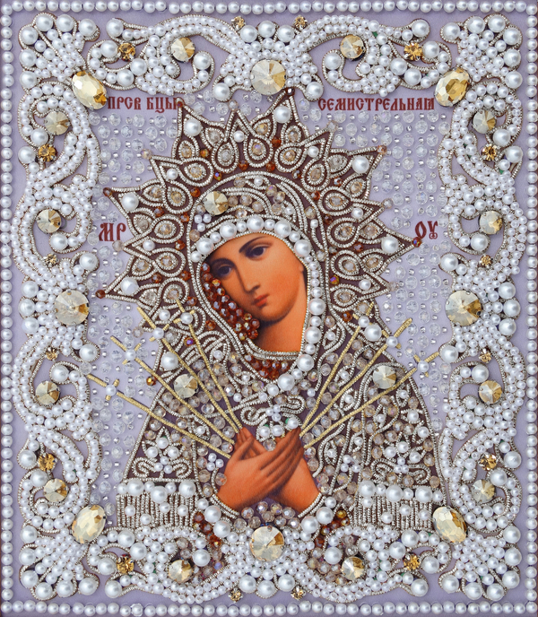 ЖС-4-СШ Набор для вышивания хрустальными камнями Богородица Семистрельная (шампань)