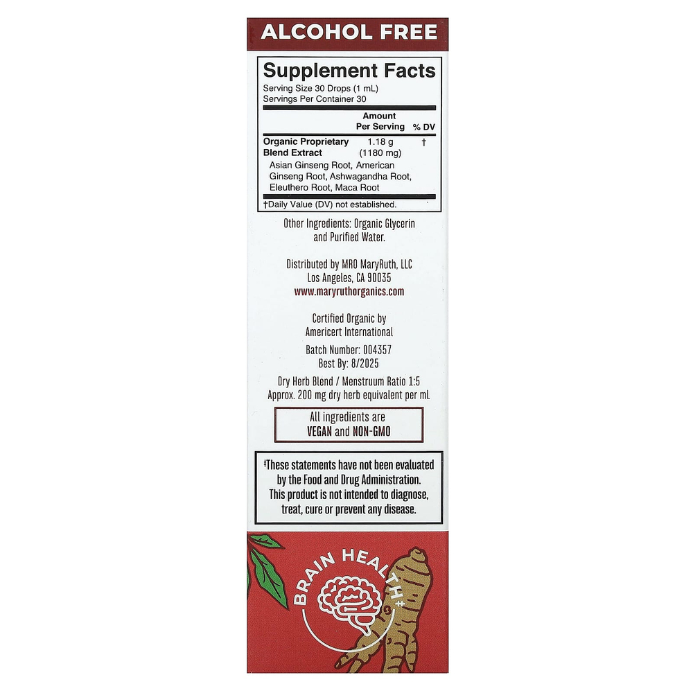 MaryRuth's, органический жидкий экстракт женьшеня, без спирта, 30 мл (1 жидк. унция)