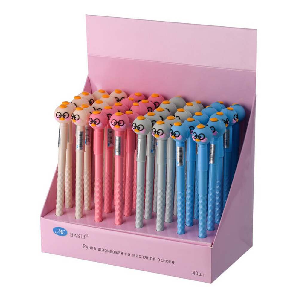 Ручка шариковая, масляная, Basir, синие чернила, серия "Цыплёнок в очках", с фигуркой, 40 шт