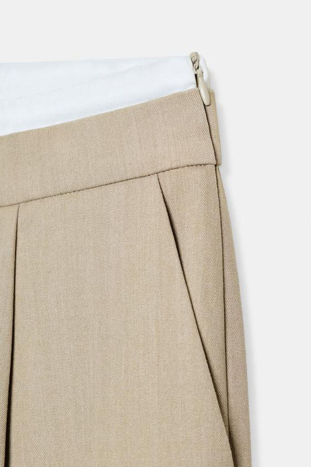 ZARA БРЮКИ С ШИРОКИМИ ШТАНИНАМИ И ДВОЙНЫМ ПОЯСОМ, ПЕСОЧНЫЙ