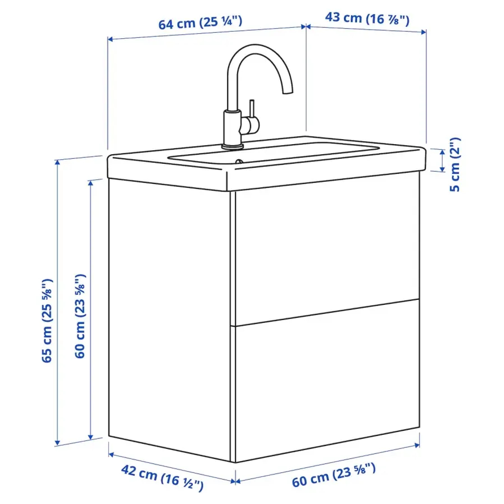 Тумба для ванной - ENHET / TVÄLLEN  /TVАLLEN  IKEA/ ЭНХЕТ / ТВЭЛЛЕН ИКЕА,  64х43х65 см , белый