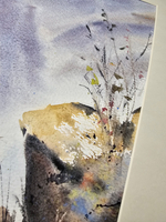 Картина авторская акварельная в паспарту 30х40 см на стену для интерьера "Туман в горах"