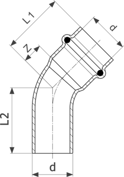 Отвод-угол 45° пресс Viega Profipress 18 мм однораструбный с SC-Contur (серия 2426.1)