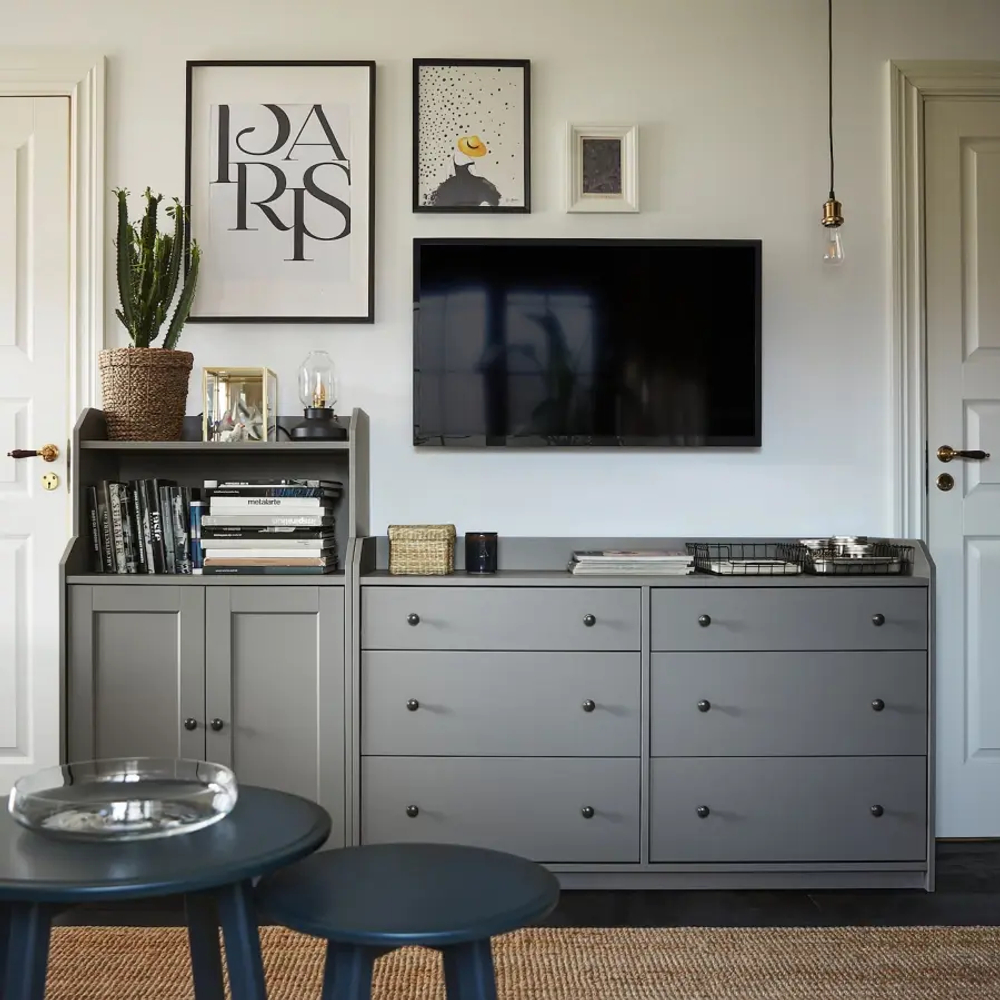 Комод с 6 ящиками - IKEA HAUGA, 138x84 см, серый ХАУГА ИКЕА