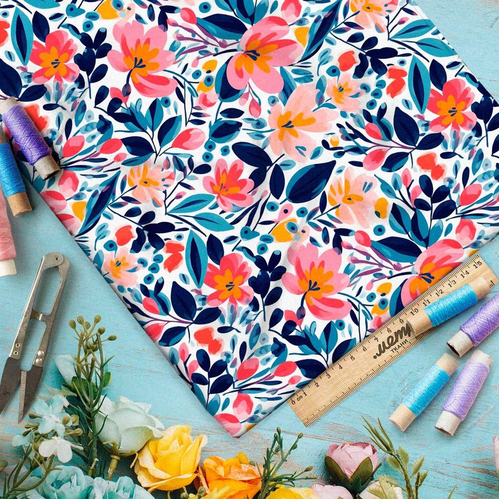 Ткань Барби эффектная луговая фантазия