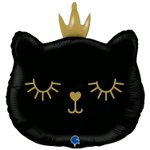 Шар Фольгированный Голова кошки черная в короне (Черный)