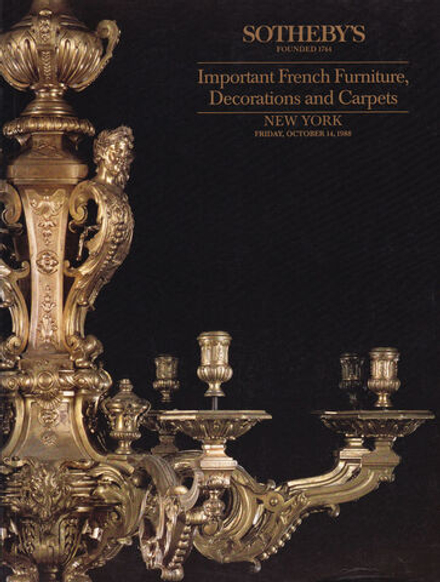 Каталог аукциона Sotheby's, Нью-Йорк, Французская мебель, предметы интерьера и ковры от 14 октября 1988 года