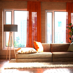 Скандинавский торшер на треноге в интерьере в стиле Japandi