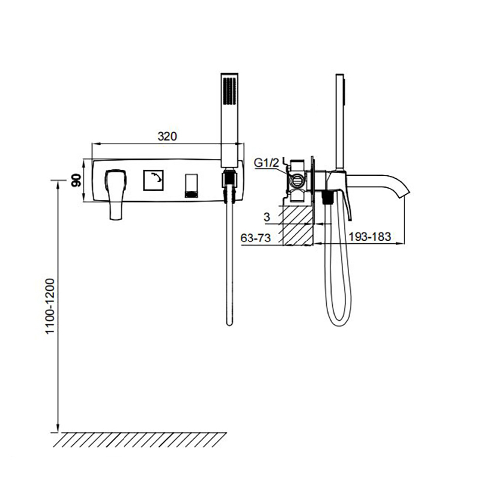 Смеситель для ванны встраиваемый WONZON & WOGHAND FLEX, Черный матовый (WW-88889072-MB)