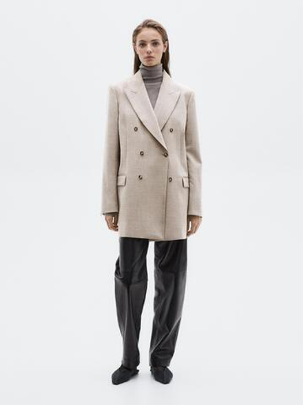 Massimo Dutti Длинный двубортный пиджак из 100% шерсти - Limited Edition, серый