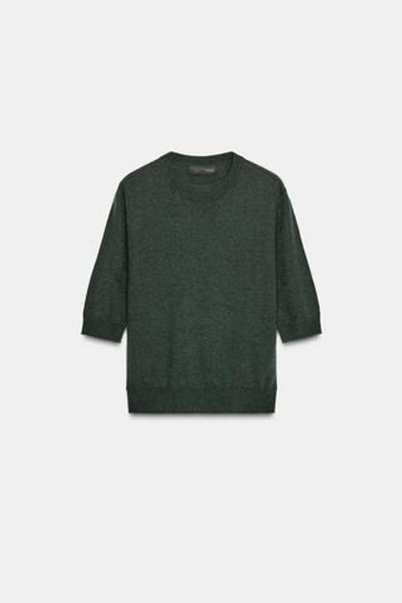 ZARA СВИТЕР ИЗ СМЕСОВОЙ ШЕРСТИ С КОРОТКИМИ РУКАВАМИ, БУТЫЛОЧНО-ЗЕЛЕНЫЙ