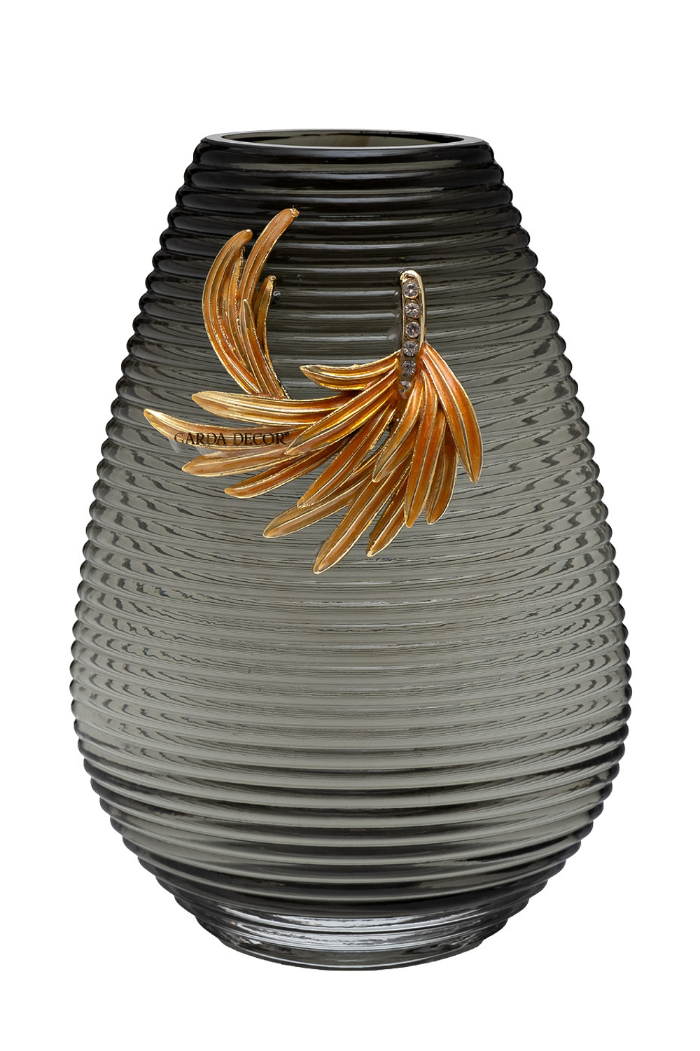 Ваза стеклянная серая с золотой веточкой