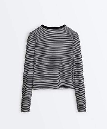 Oysho Полосатый лонгслив из высокотехнологичной ткани, черный