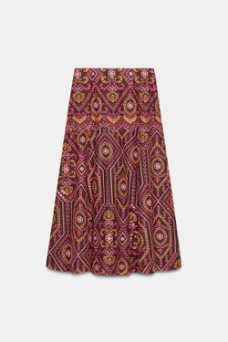 ZARA ЮБКА МИДИ С ПЕРФОРАЦИЕЙ, РАЗНОЦВЕТНЫЙ