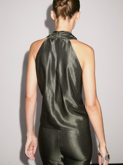 Massimo Dutti Жаккардовый топ внахлест с горловиной халтер, темно-зеленый