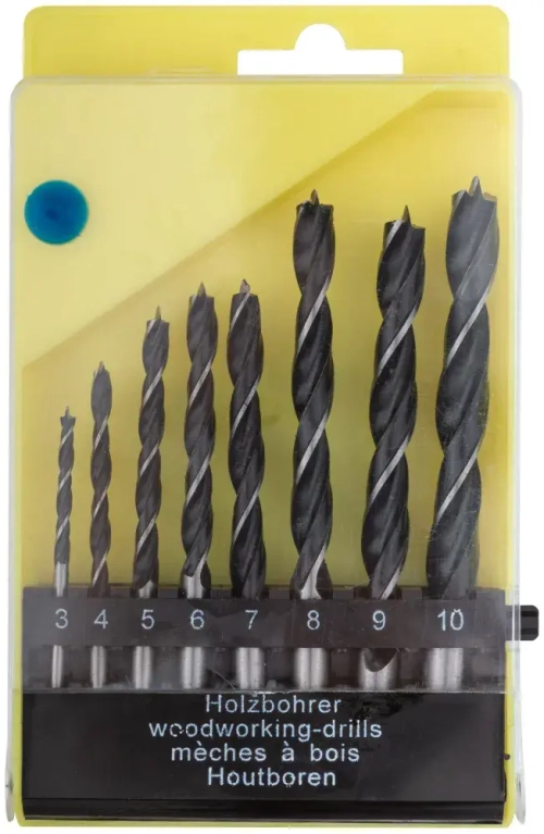 FIT Сверла по дереву набор 8 шт. 3, 4, 5, 6, 7, 8, 9, 10 мм цилиндрический хвостовик