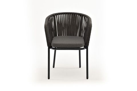 "Бордо" стул плетеный из роупа, каркас алюминий темно-серый (RAL7024) муар, роуп серый 15мм, ткань серая 017