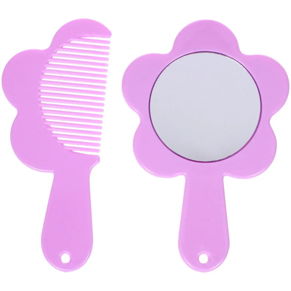 Расческа с зеркалом в наборе детские «МИМИШКИ», котик, цвет розово-фиолетовый, 11см