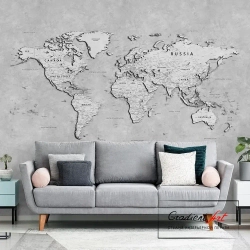 Фотообои карта мира бетон лофт "Карта мира" 315см x 270см флизелин премиум моющиеся GradientArt WM2W315270LG