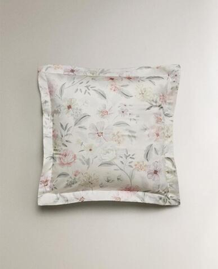 ZARA HOME НАВОЛОЧКА ИЗ САТИНА С ЦВЕТОЧНЫМ ПРИНТОМ, ЖЕЛТОВАТО-БЕЛЫЙ