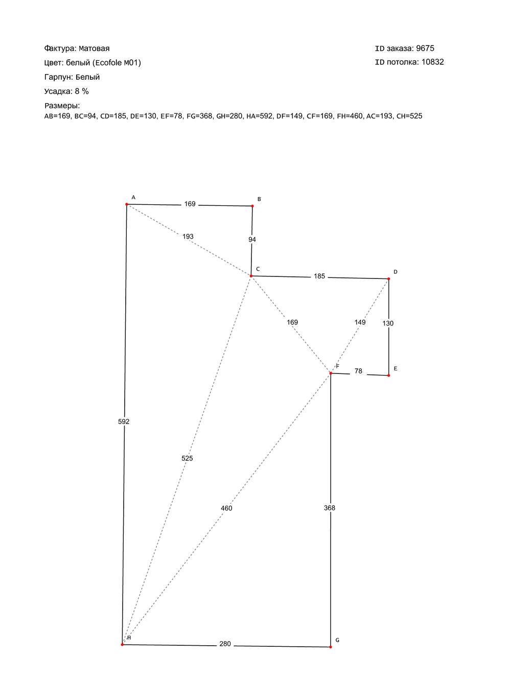Матовый натяжной потолок 16.4 м2