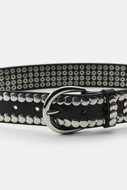 ZARA КОЖАНЫЙ РЕМЕНЬ С МНОЖЕСТВОМ ЗАКЛЕПОК, ЧЕРНЫЙ