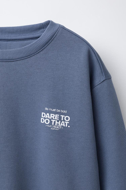 ZARA ТОЛСТОВКА С НАДПИСЬЮ, СЕРО-СИНИЙ