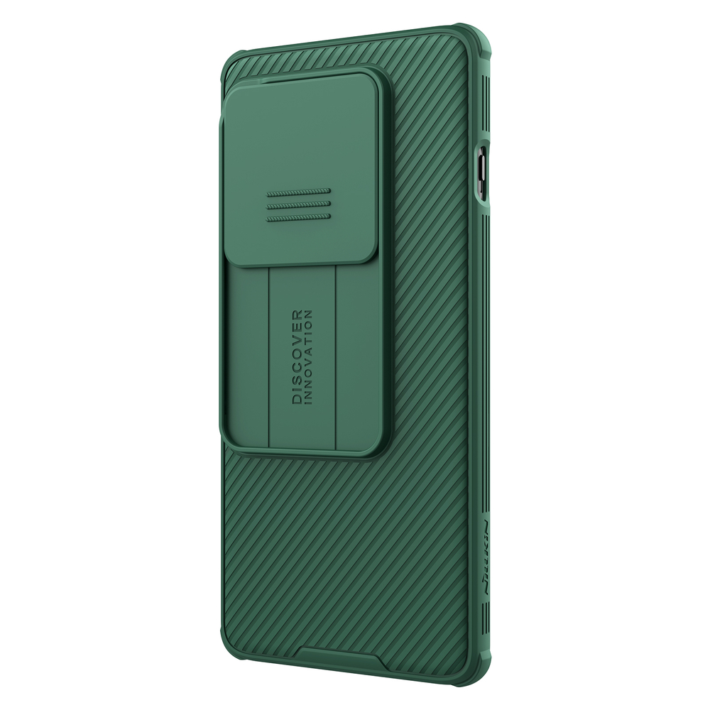 Чехол зеленого цвета (Deep Green) с защитной шторкой для камеры от Nillkin на OnePlus 12R и Ace 3, серия CamShield Pro Case