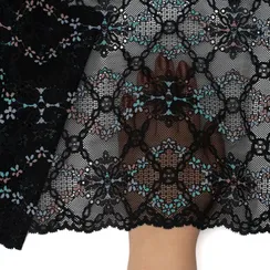 Кружево эластичное черное/цветочки 22 см, Китай
