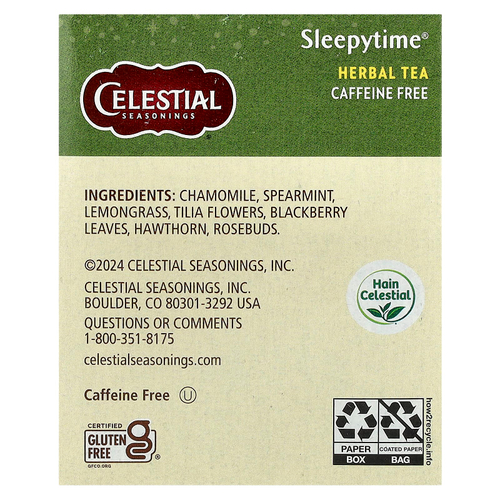 Celestial Seasonings, травяной чай, Sleepytime®, без кофеина, 20 чайных пакетиков, 29 г (1 унция)