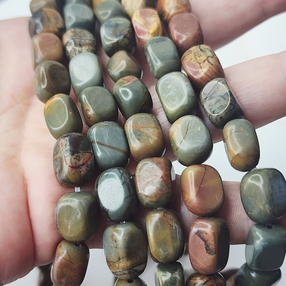 Яшма Пикассо, полихромная яшма, прямоугольник, бочонок, р-р 13×8мм, штучно