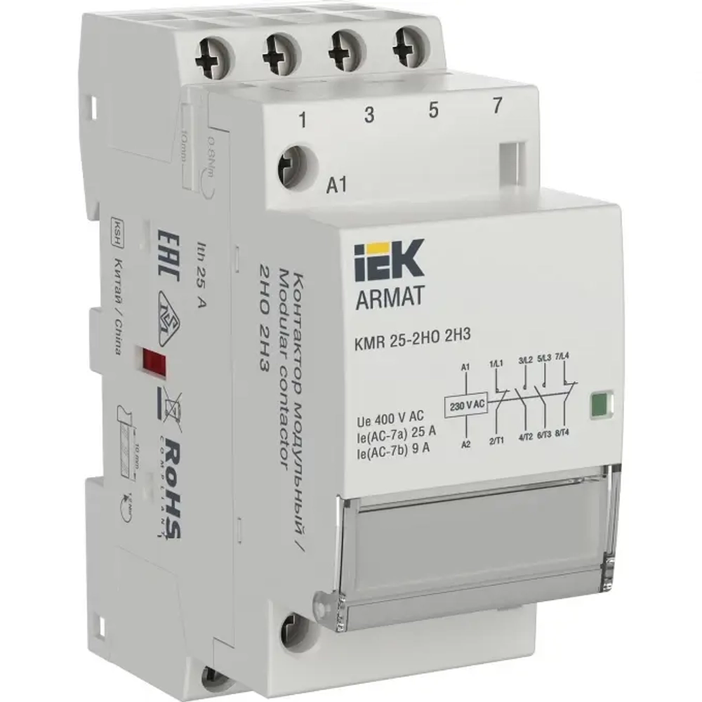 IEK ARMAT Контактор модульный KMR 25А 230В AC 2НО 2НЗ арт. AR-KMR10-025-22-230