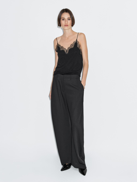 Massimo Dutti Топ в бельевом стиле с кружевом, черный