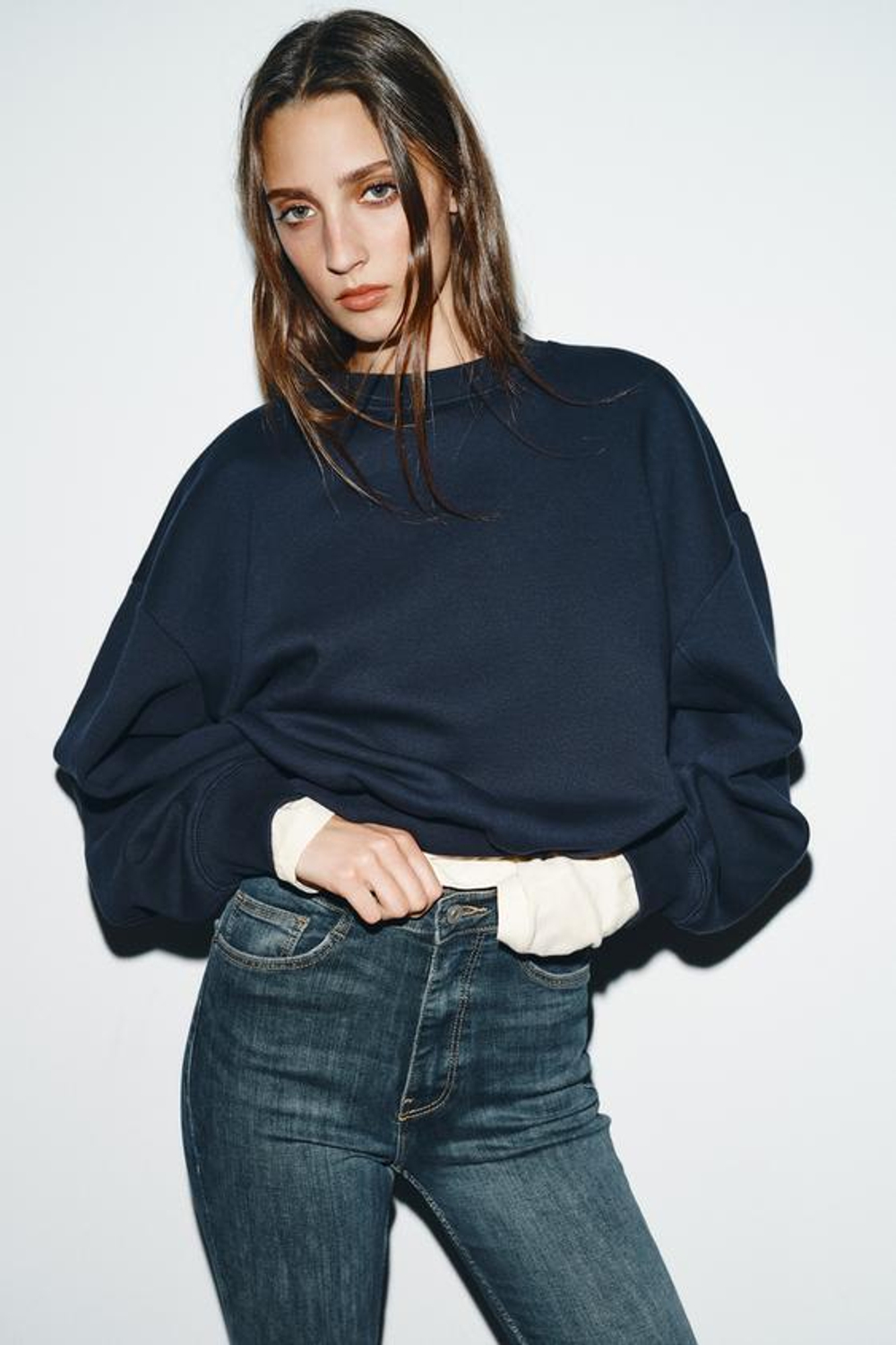 ZARA ДЖИНСЫ TRF SKINNY С ВЫСОКОЙ ПОСАДКОЙ, СЕРО-СИНИЙ