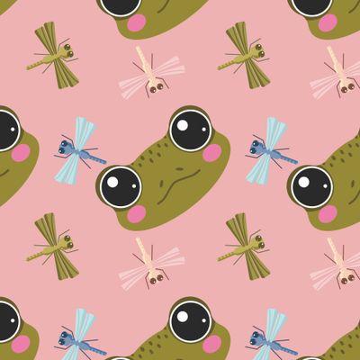 Милые лягушки со стрекозами.