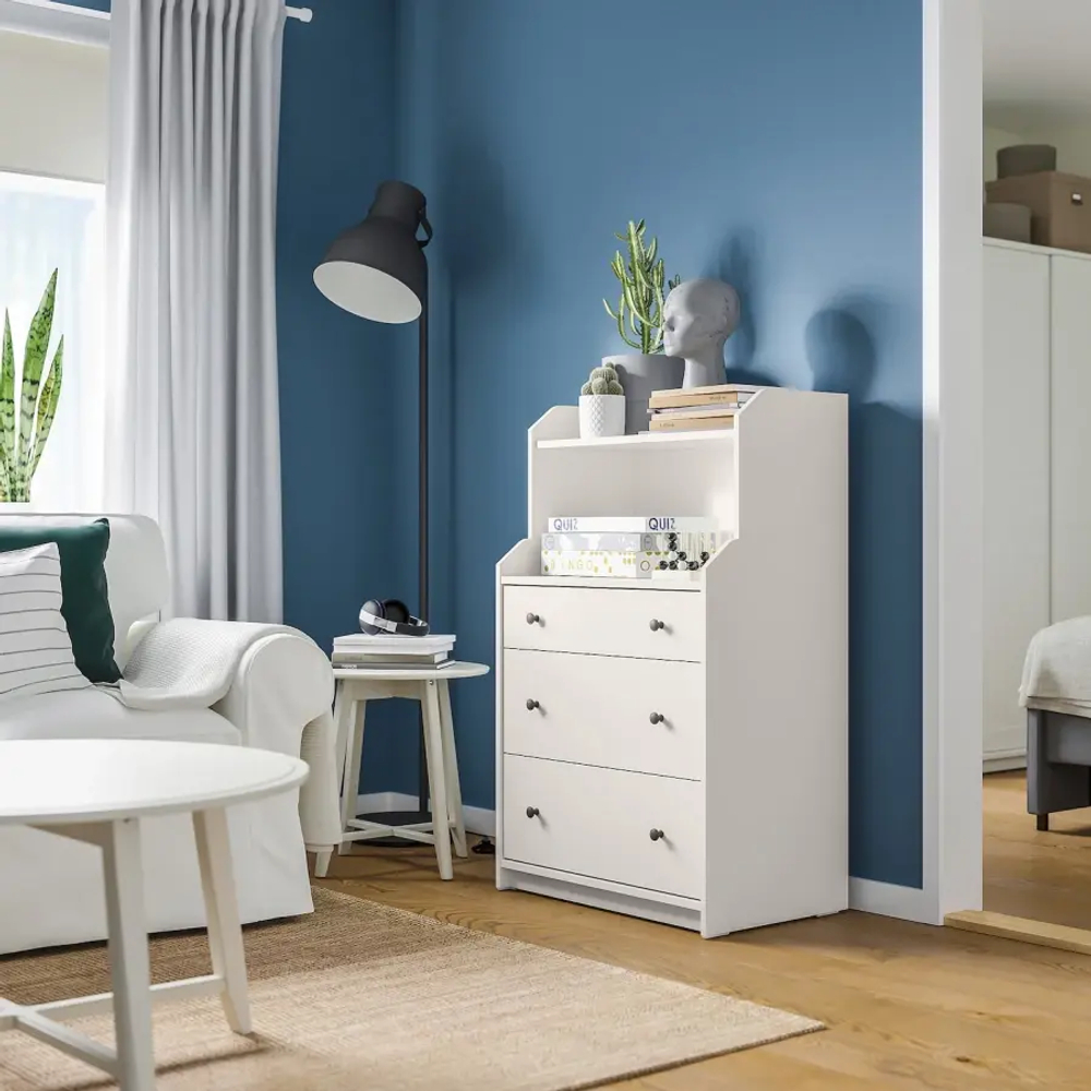 Комод с 3 ящиками/полкой - IKEA HAUGA, 70x116 см, белый ХАУГА ИКЕА