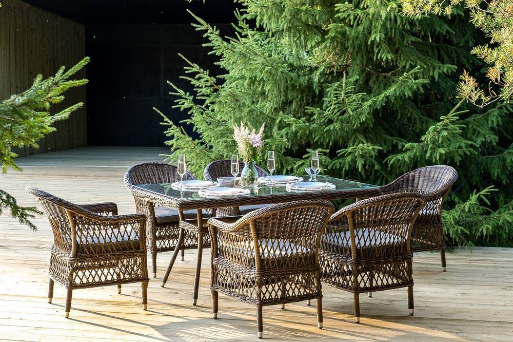 "Амароне" обеденная группа из искусственного ротанга на 6 персон, цвет коричневый