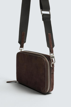 ZARA КОЖАНАЯ СУМКА С ПЛЕЧЕВЫМ РЕМНЕМ, КОРИЧНЕВЫЙ