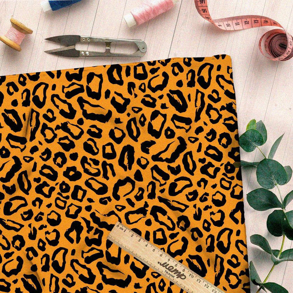 Ткань дюспо оранжевый леопардный принт