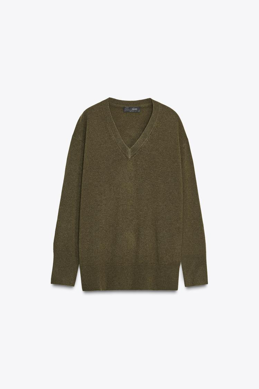 ZARA ТРИКОТАЖНЫЙ СВИТЕР ОВЕРСАЙЗ ИЗ 100% ШЕРСТИ, ЗЕЛЕНЫЙ