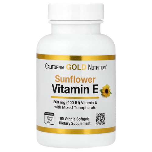 California Gold Nutrition, витамин E из подсолнечника со смешанными токоферолами, 400 МЕ, 90 растительных капсул