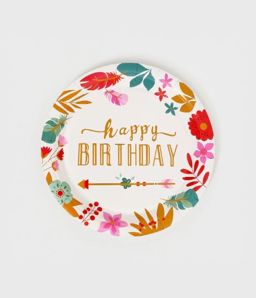 Тарелки бумажные "Happy birthday", природный принт, 10 шт.