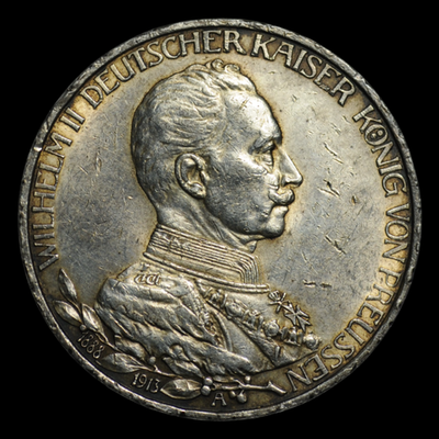 Юбилейная серебряная монета 3 марки 1913 г. Германия