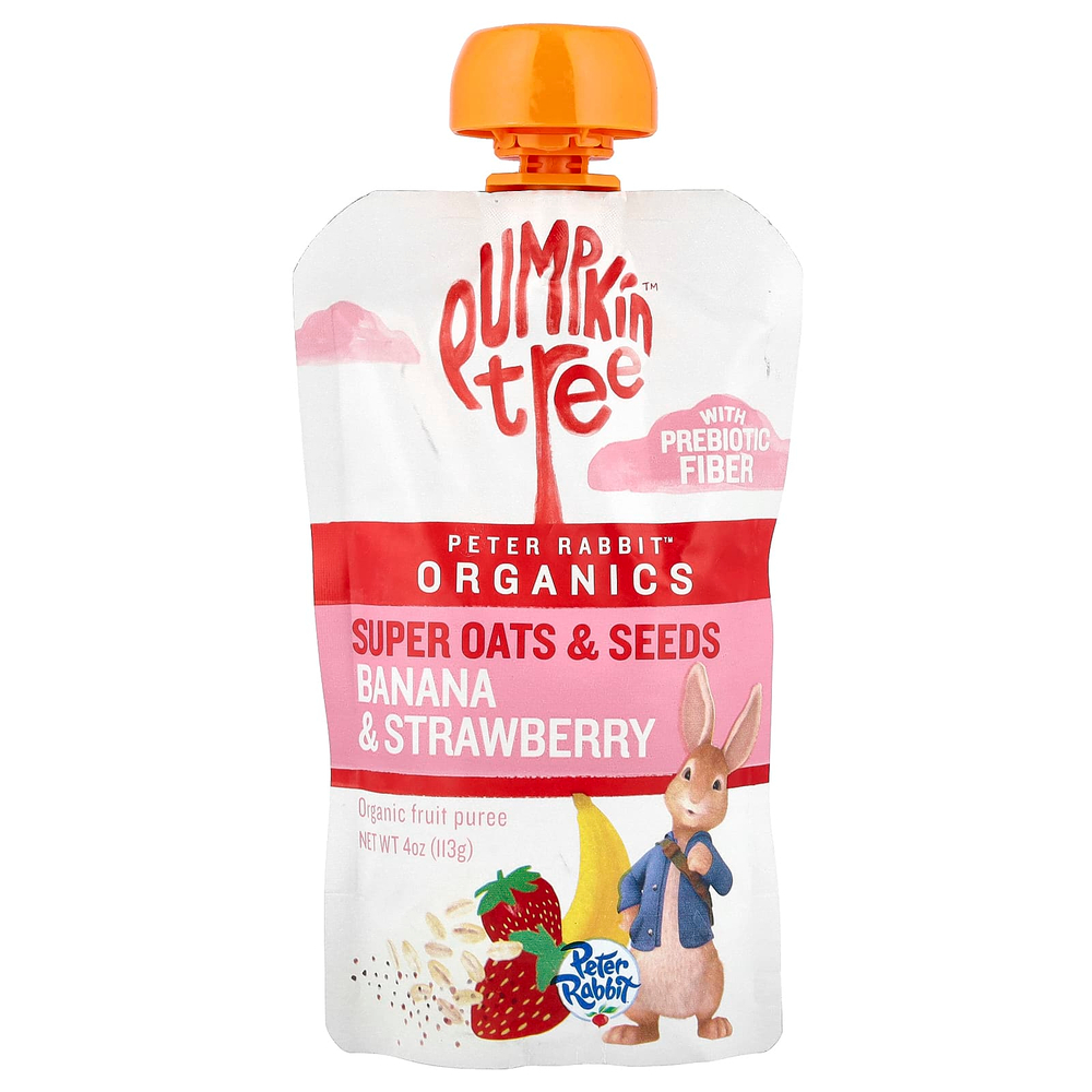 Pumpkin Tree Organics, Peter Rabbit™ Organics, органическое фруктовое пюре, овсяные хлопья и семена, банан и клубника, 113 г (4 унции)