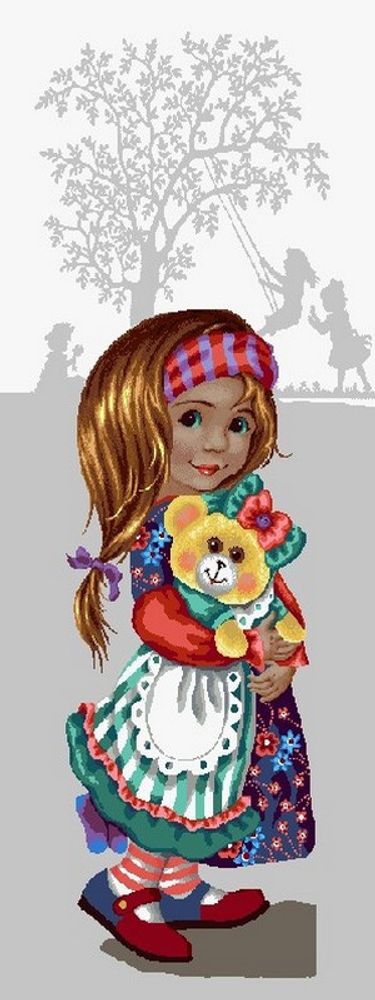 Гобеленовая картина "D. ДЕВОЧКА С МИШКОЙ" в багетной раме, Россия.